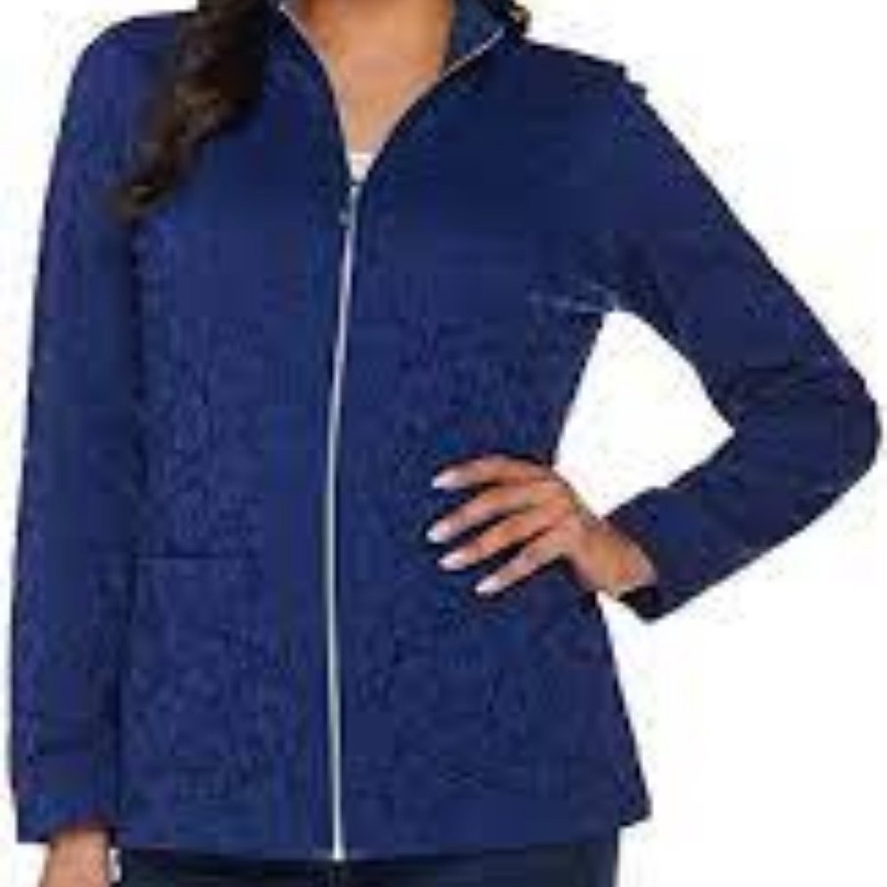 NWT‎ DENIM & CO NAVY LACE ZIP FRONT JACKET SMALL